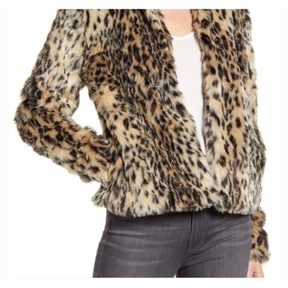 Nordstrom Chelsea 28 Faux leopard fur coat size Small - Picture 2 of 7